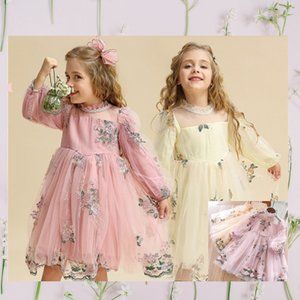 Embroidery Flower Beautiful Girls Fall/ Winter Long Sleeve Dress